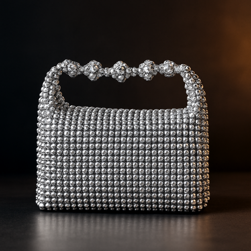 Luxury Handmade Silver Beaded Handbag – Premium Crystal Bead Purse for Parties, Weddings & Special Events