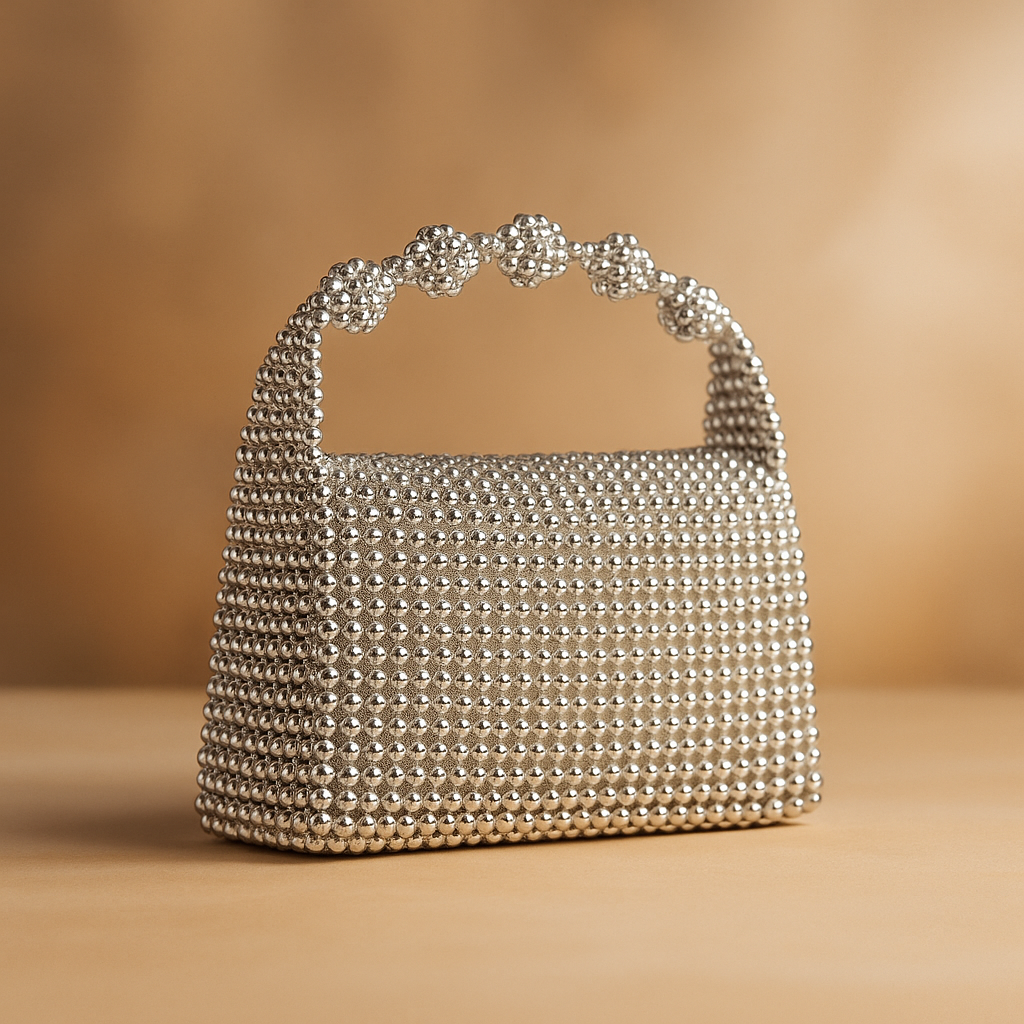 Luxury Handmade Silver Beaded Handbag – Premium Crystal Bead Purse for Parties, Weddings & Special Events