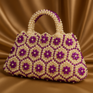 Luxury Handmade Pearl & Purple Beaded Handbag – Elegant Party, Wedding & Festive Purse for Women