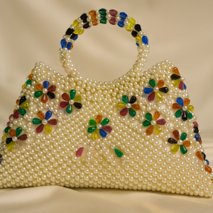 Luxury Handmade Multicolor Floral Pearl Beaded Handbag – Designer Party, Wedding & Festive Purse for Women