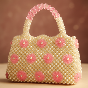 Luxury Handmade Pearl & Pink Floral Beaded Handbag – Elegant Party, Wedding & Festive Purse for Women